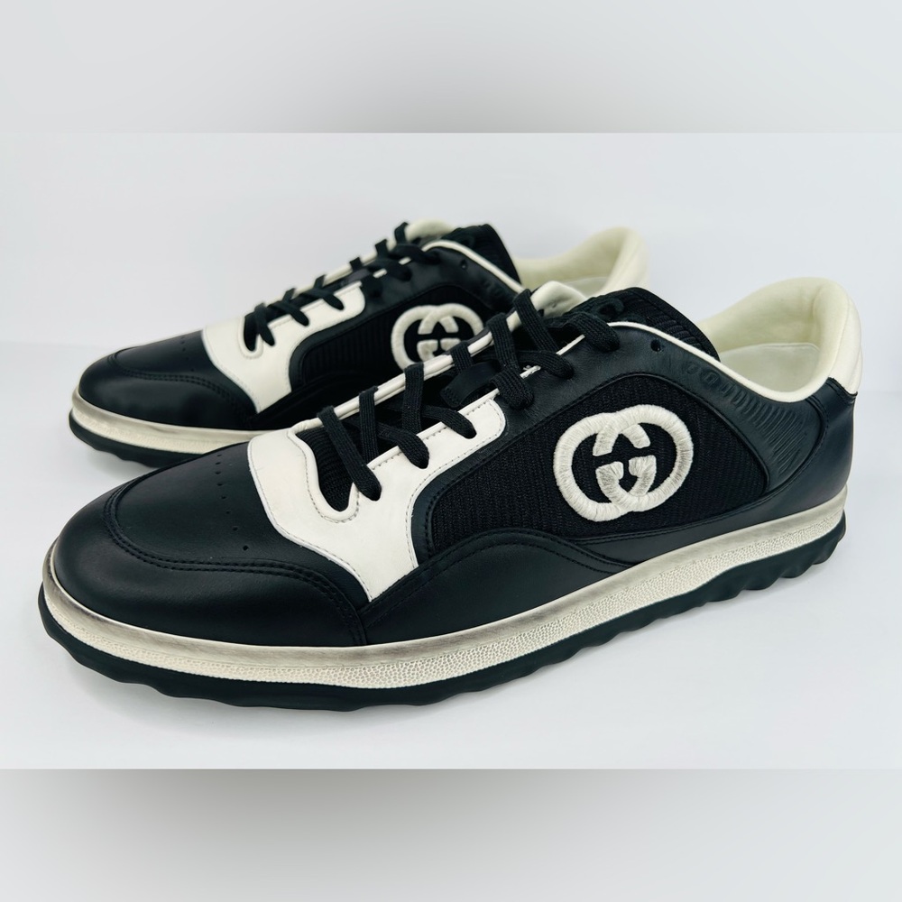 Gucci MAC80 Men's Distressed Black Leather Logo Sneakers UK 12 - US 12.5 - EU 46